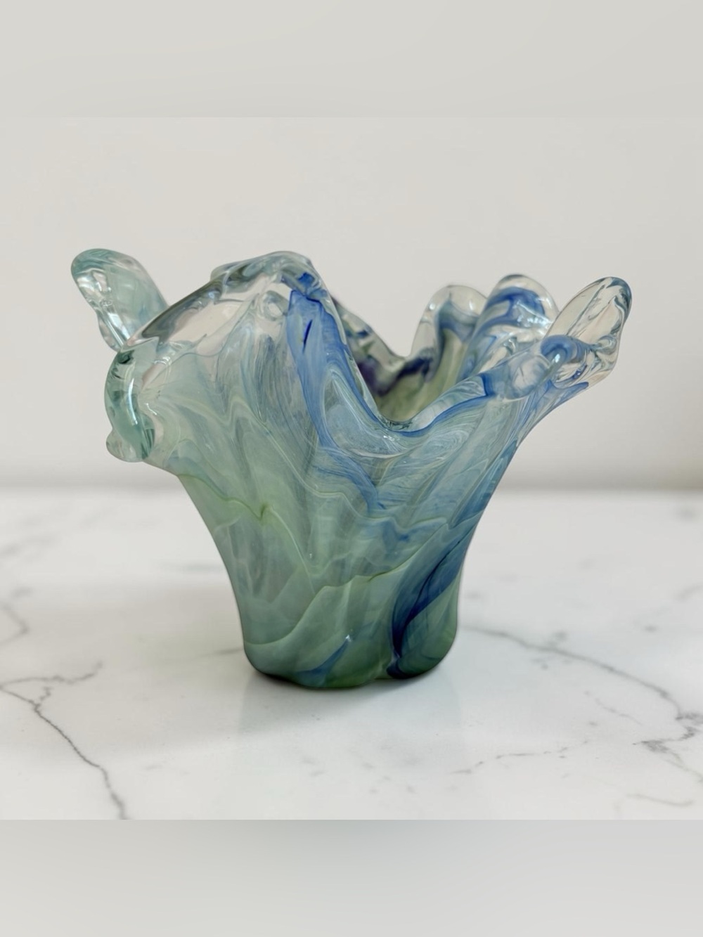 Blue Green Sculptural Glass Vase